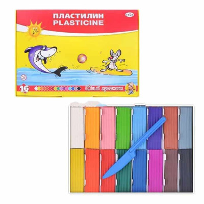 Пластилин "Юный художник", стек, 224 г,  16 цв.